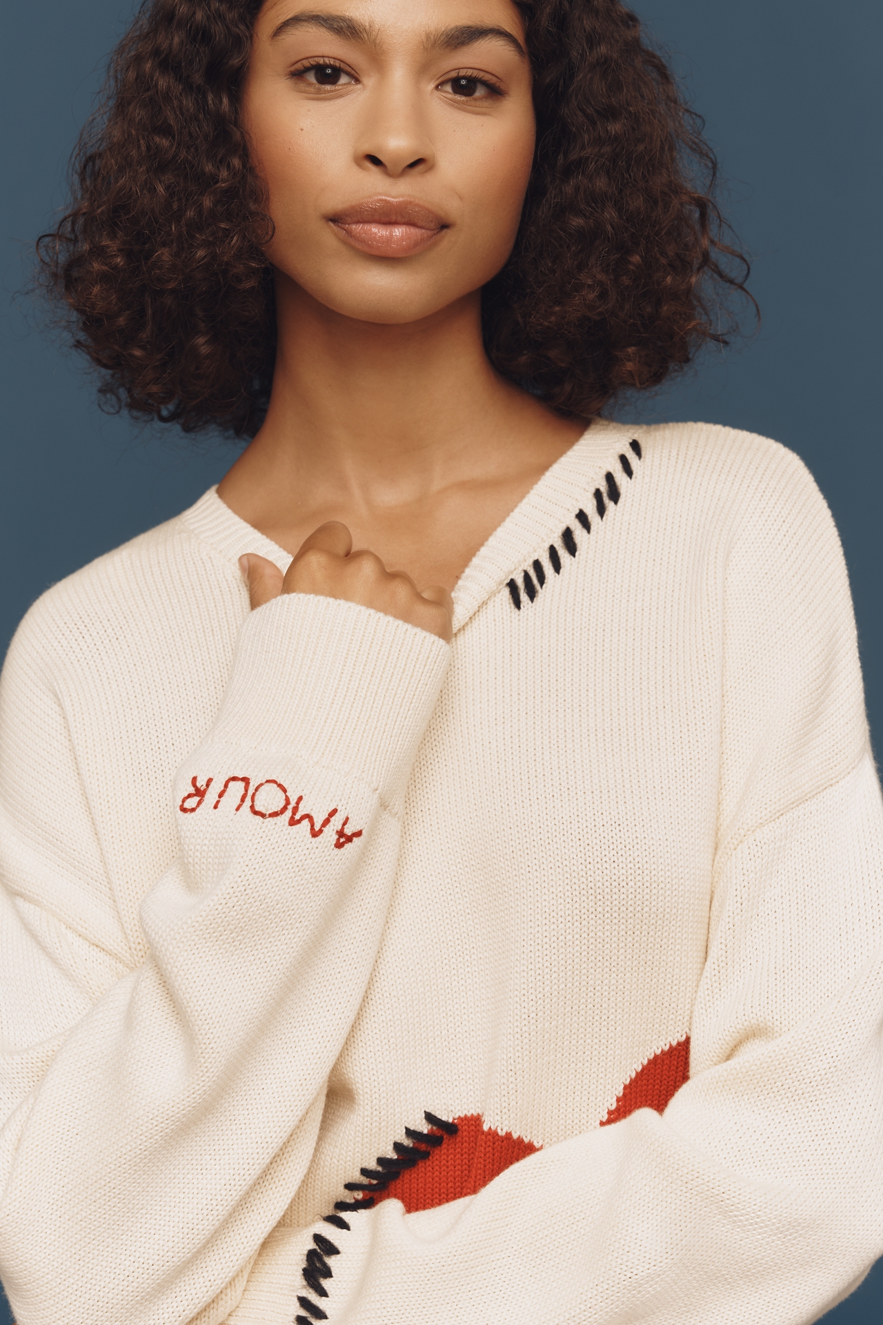 Maeve Crew-Neck Whipstitch Heart Icon Sweater