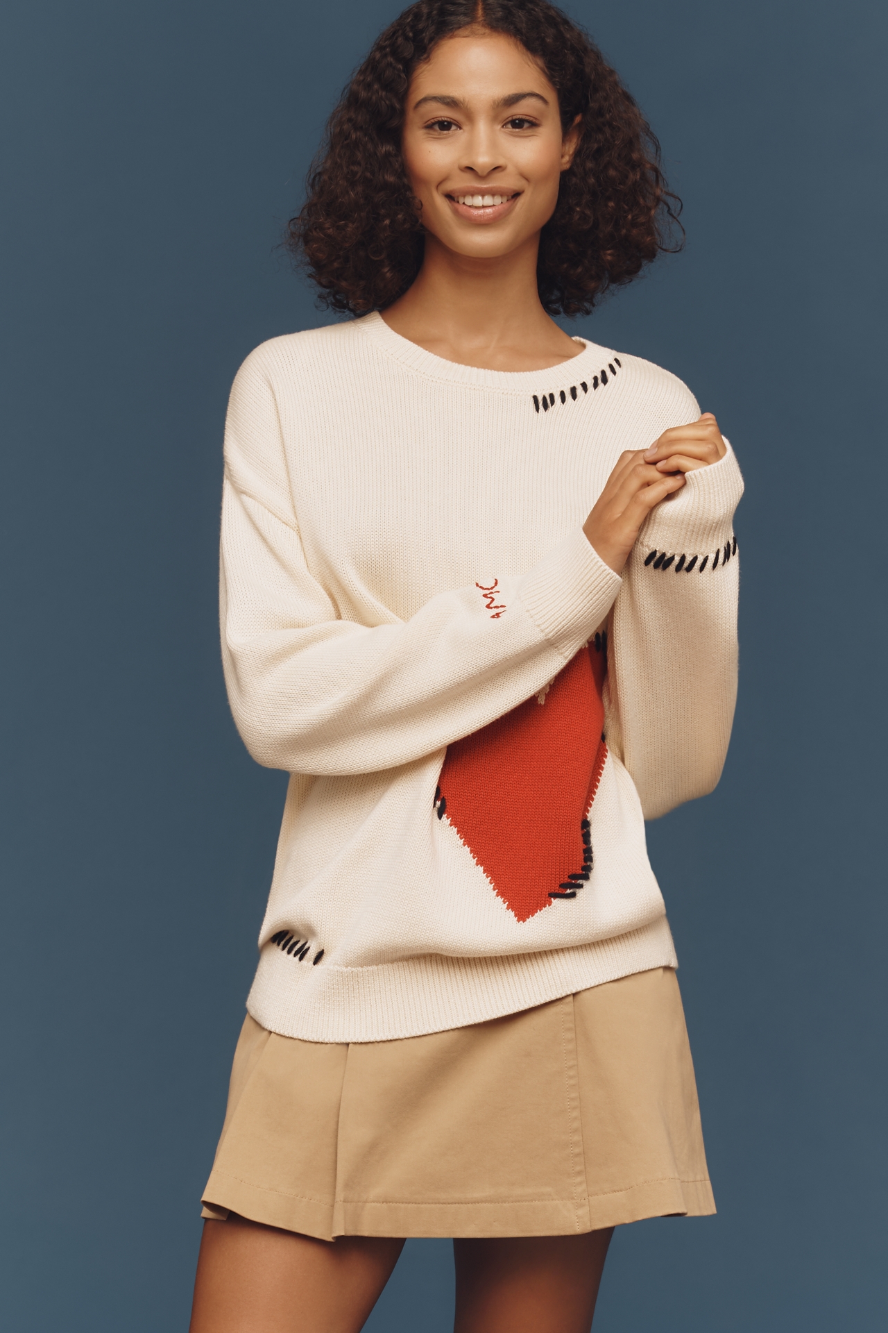 Maeve Crew-Neck Whipstitch Heart Icon Sweater