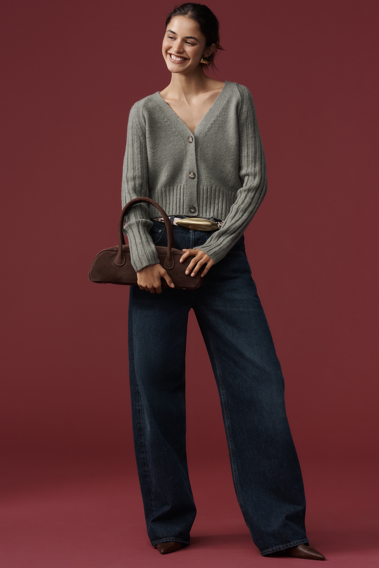 By Anthropologie Ribbed Sleeve Cardigan Sweater