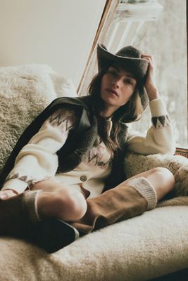 Pilcro Crew-Neck Cozy Fairisle Cardigan Sweater