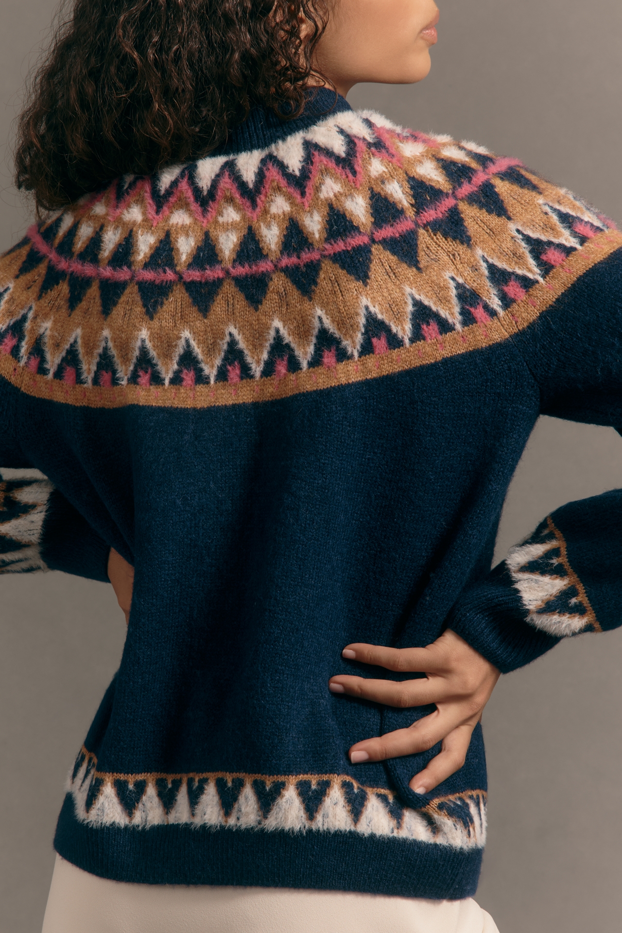 Pilcro Crew-Neck Cozy Fairisle Cardigan Sweater