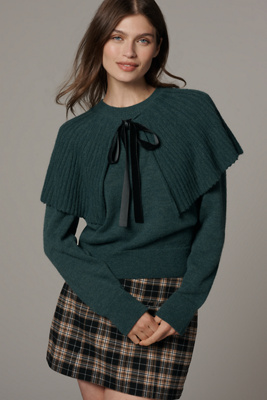Maeve Tie-Neck Ribbed Cape Sweater product page