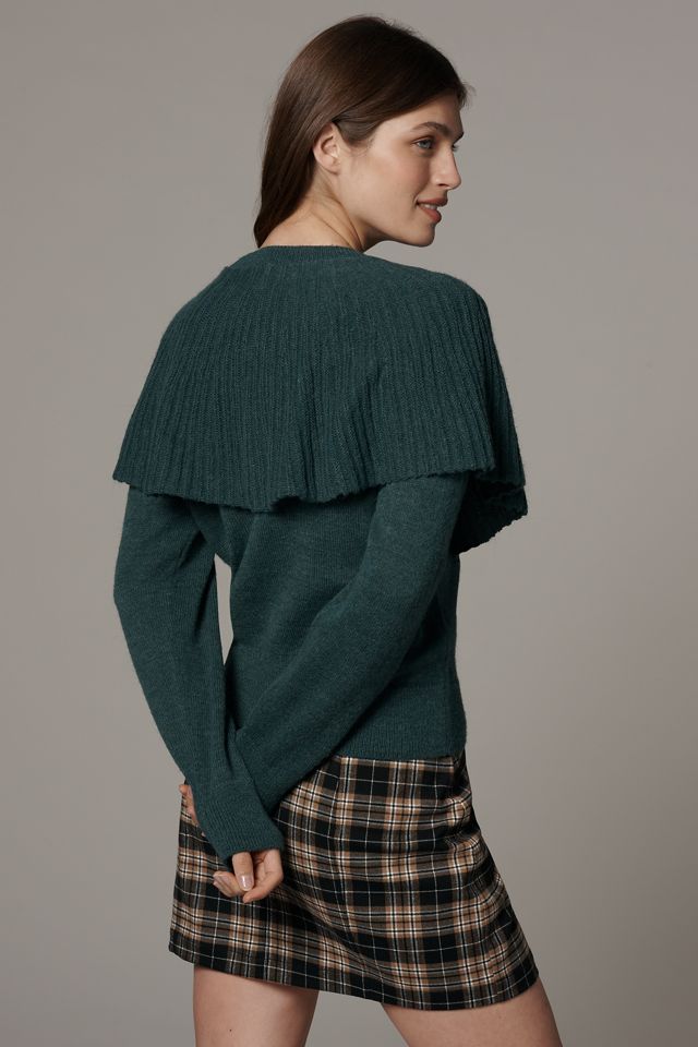 Maeve Tie-Neck Ribbed Cape Sweater #3