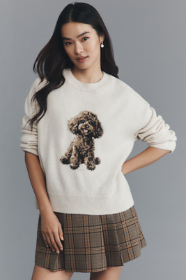 Maeve Crew-neck Dog Icon Pullover Sweater In White