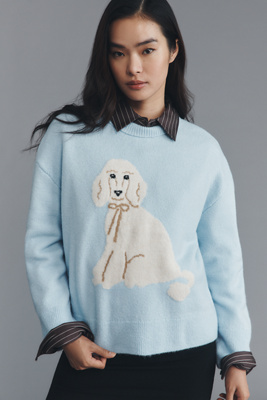 Maeve Crew-neck Dog Icon Pullover Sweater In Blue