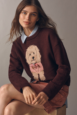 Maeve Crew-neck Dog Icon Pullover Sweater In Multi