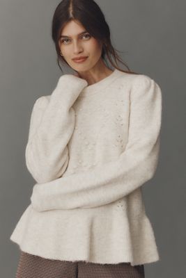 By Anthropologie Textured Ruffled Waist Sweater
