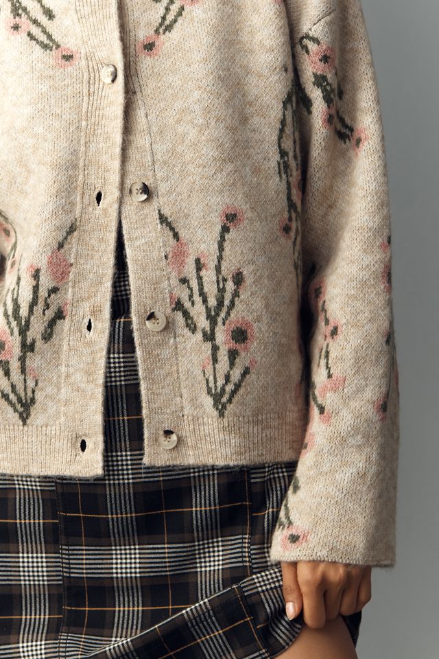 By Anthropologie Crew-Neck Floral Cardigan Sweater #4