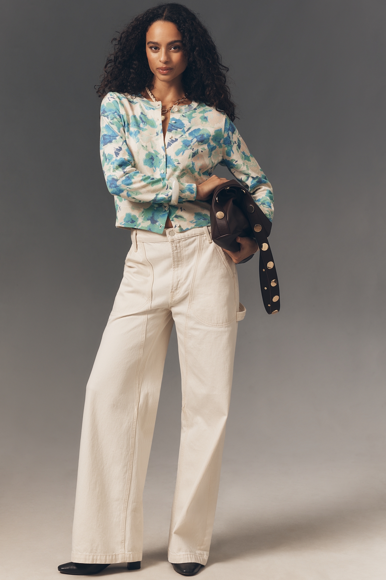 By Anthropologie Long-Sleeve Floral Crew Cardigan Sweater