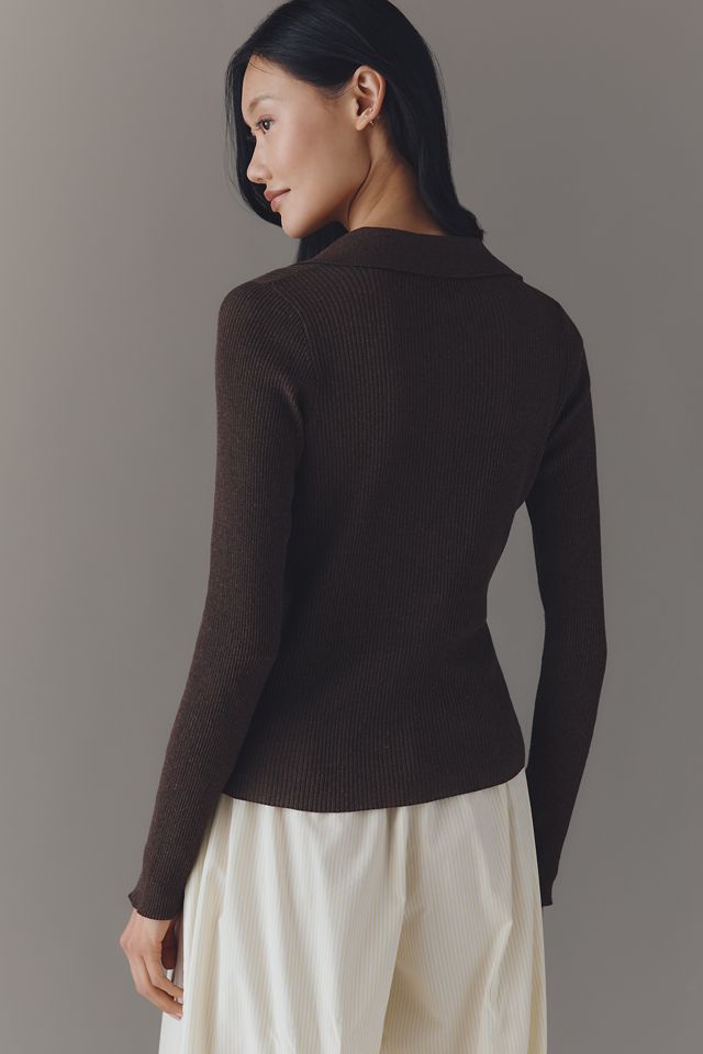 Maeve Long Sleeve Henley Polo Sweater #1