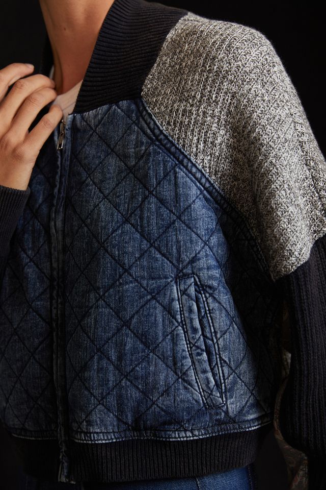 Pilcro Patchwork Bomber Sweater Jacket #2