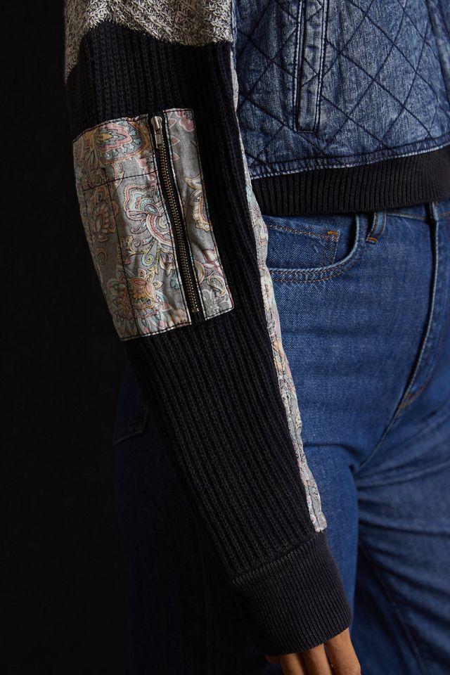 Pilcro Patchwork Bomber Sweater Jacket #3