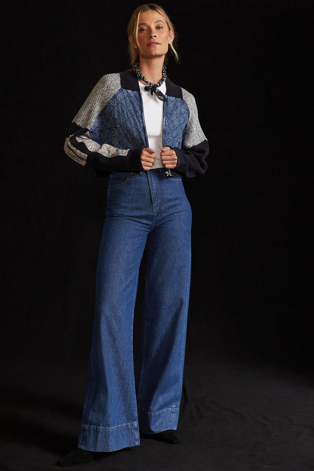 Pilcro Patchwork Bomber Sweater Jacket #4