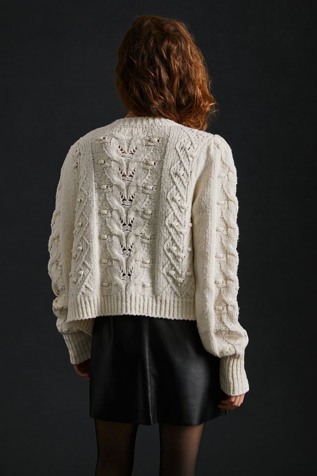 Maeve Cable-Knit Puff-Sleeve Cardigan Sweater | Anthropologie