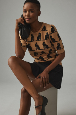 Maeve Harmon Jacquard Sweater Tee In Yellow