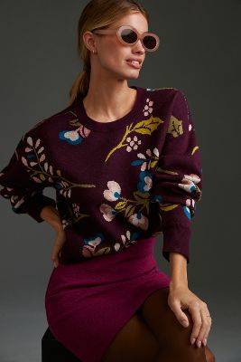 Maeve Cropped Crew-neck Sweater In Purple