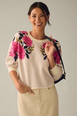 Maeve Cropped Crew-neck Sweater In Pink