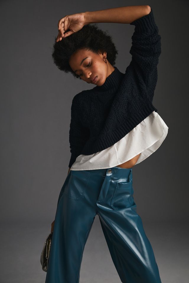 Maeve Layered-Peplum Cropped Turtleneck Sweater | Anthropologie