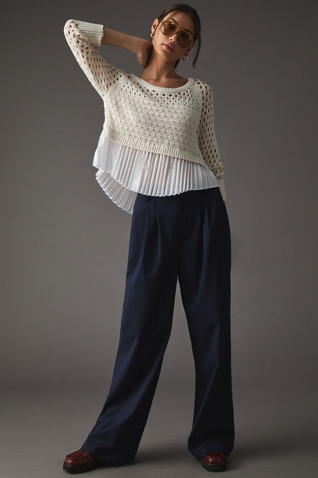 Wool-Blend Pleated Design Sweater main image 1
