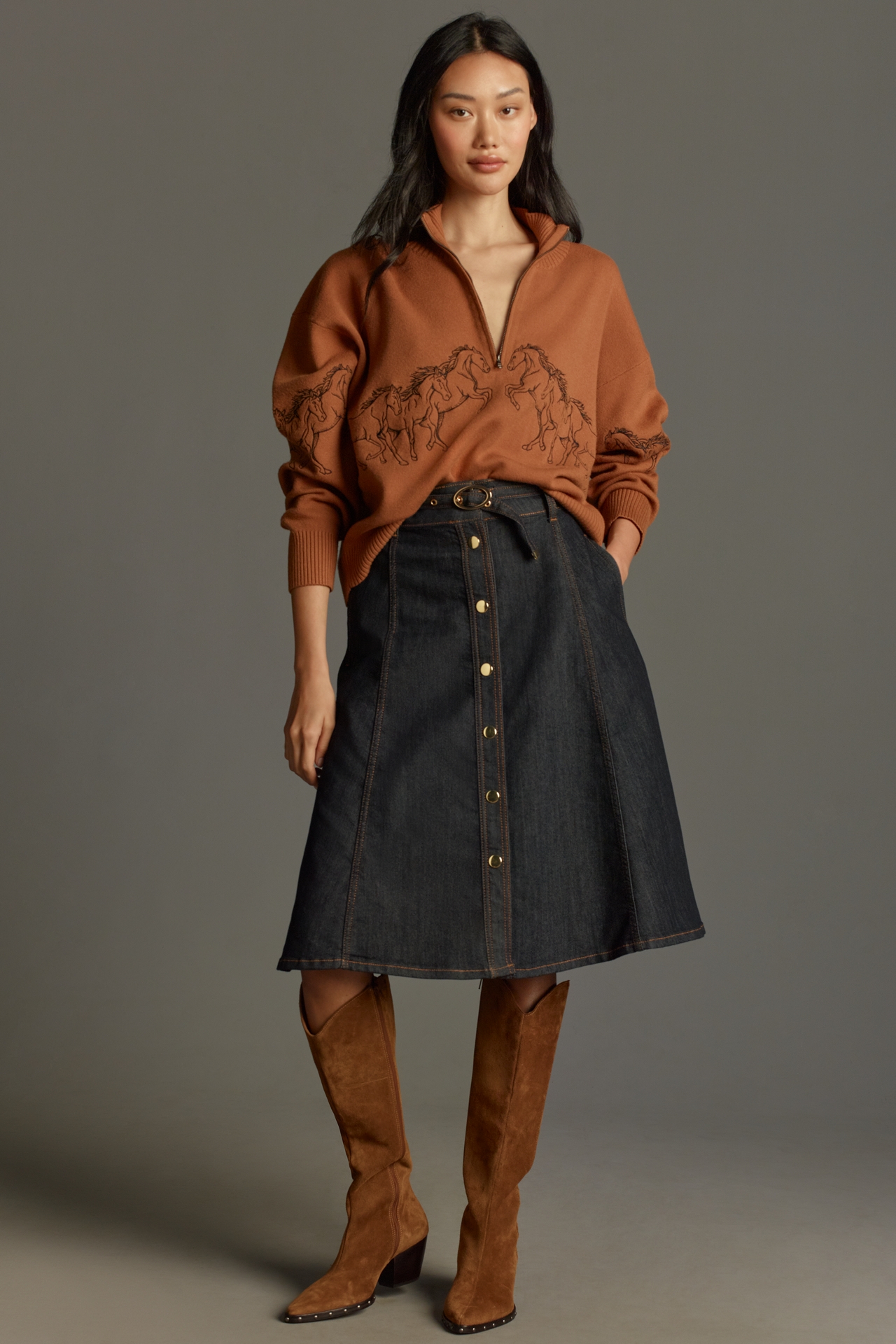 The Montana Mock-Neck Half-Zip Sweater by Maeve