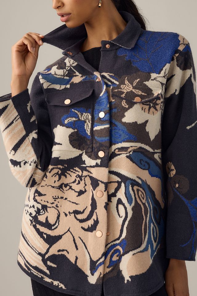 By Anthropologie Tiger Icon Collared Knit Coat #2