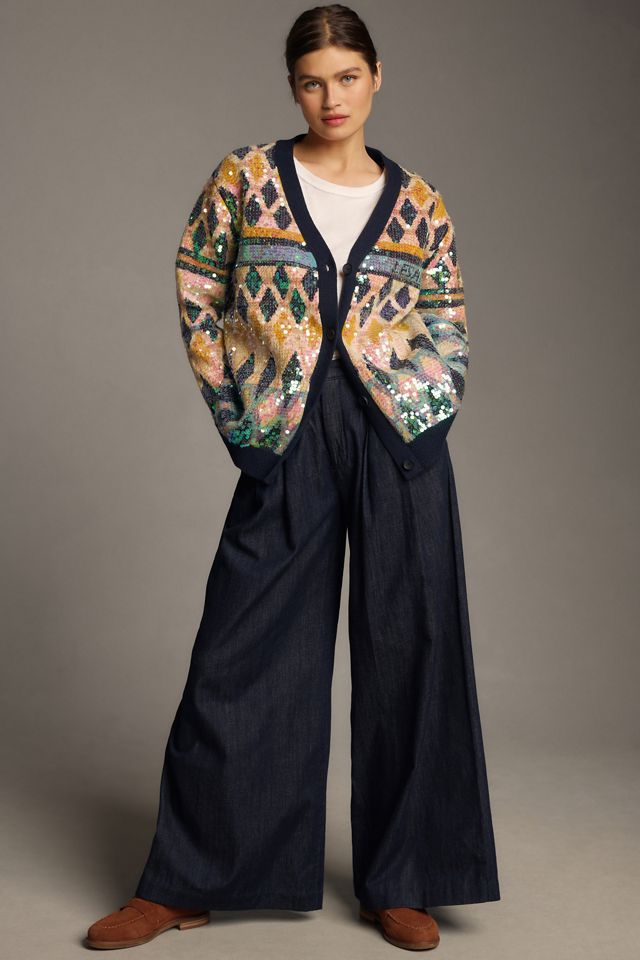 Maeve Patterned Sequin Cardigan Sweater #2