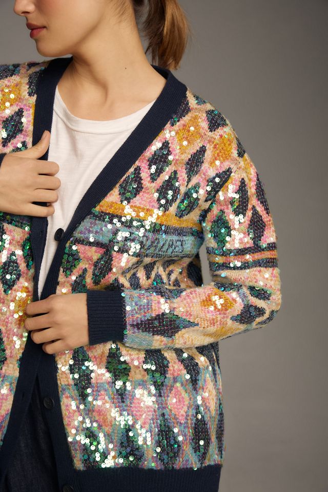 Maeve Patterned Sequin Cardigan Sweater | Anthropologie