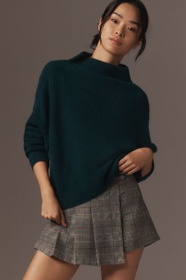 Shop By Anthropologie The Enza Ribbed Cashmere Sweater: Cropped Long-sleeve Edition In Green