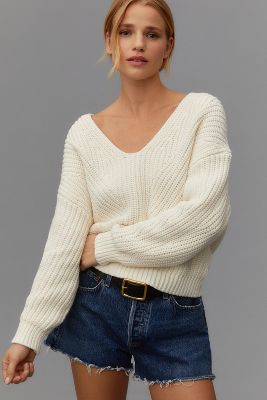 Maeve V-Neck Sculptured Pullover Sweater