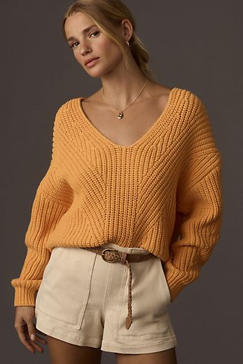 Maeve V-Neck Sculptured Pullover Sweater