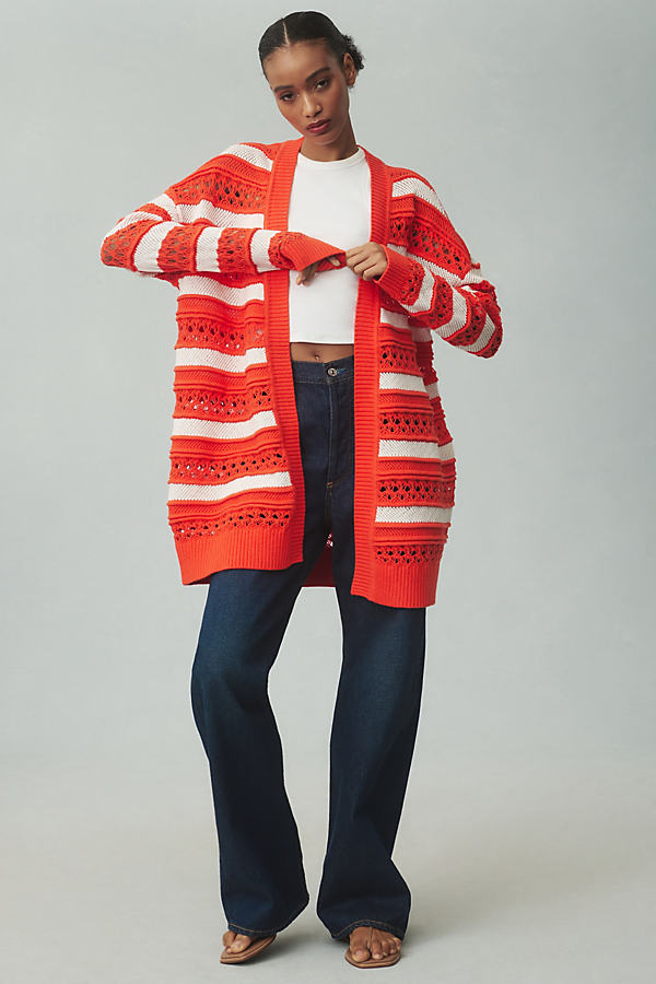 Shop Maeve Oversized Textured Open-stitch Cardigan Sweater In Red