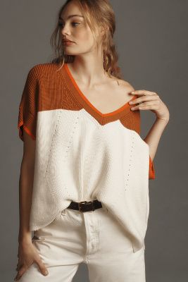 Shop Maeve V-neck Sweater Tee In Brown