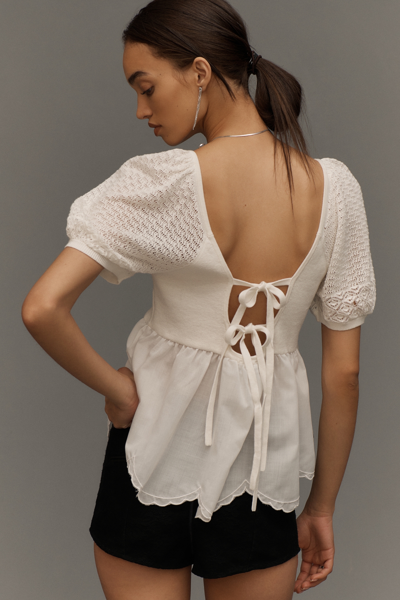 Maeve Open-Back Babydoll Sweater Top