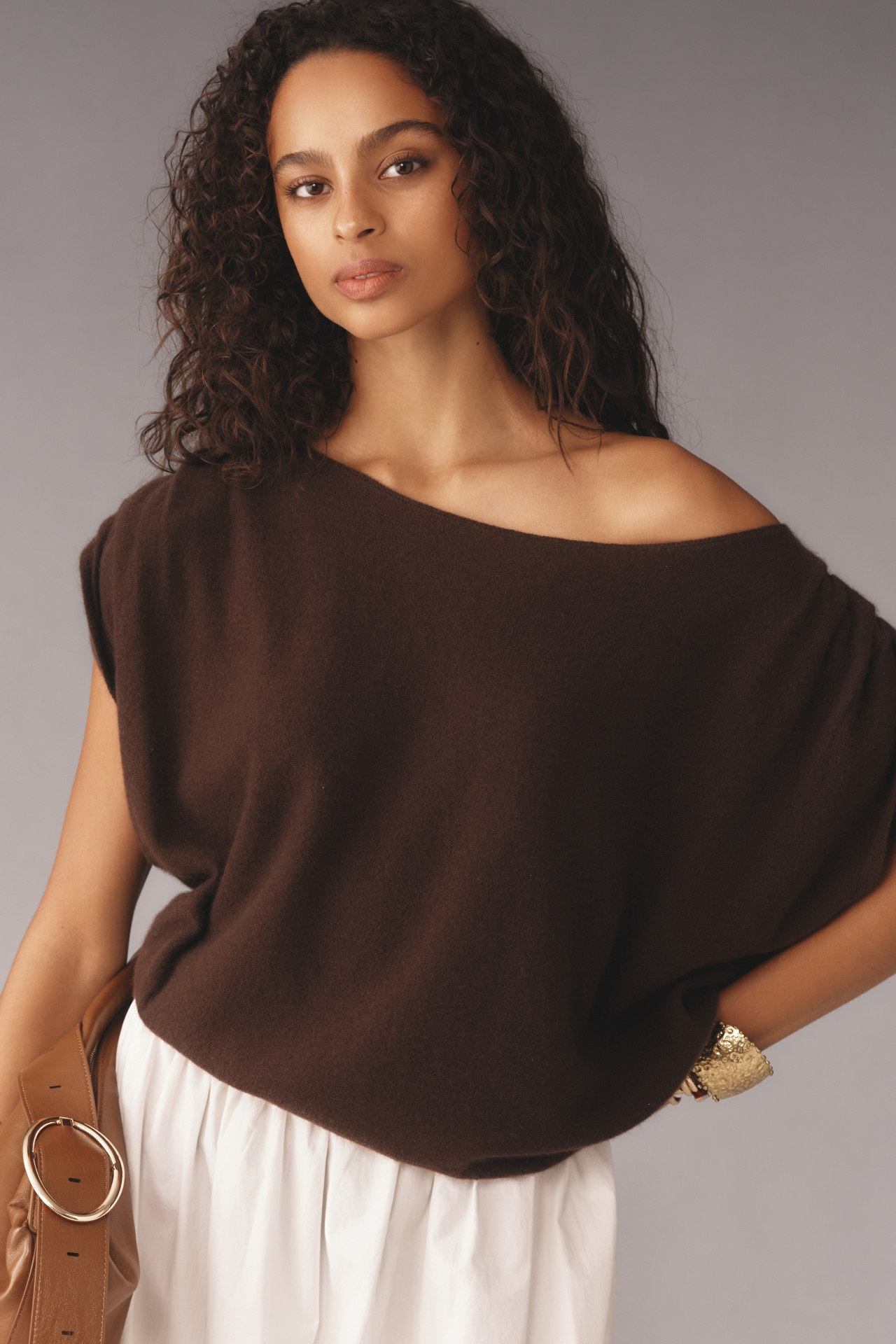 By Anthropologie Off-The-Shoulder Cashmere Sweater Top