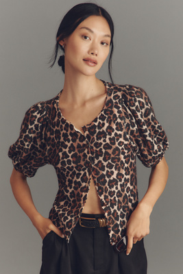 Maeve Puff-Sleeve Cashmere Cardigan Sweater product page