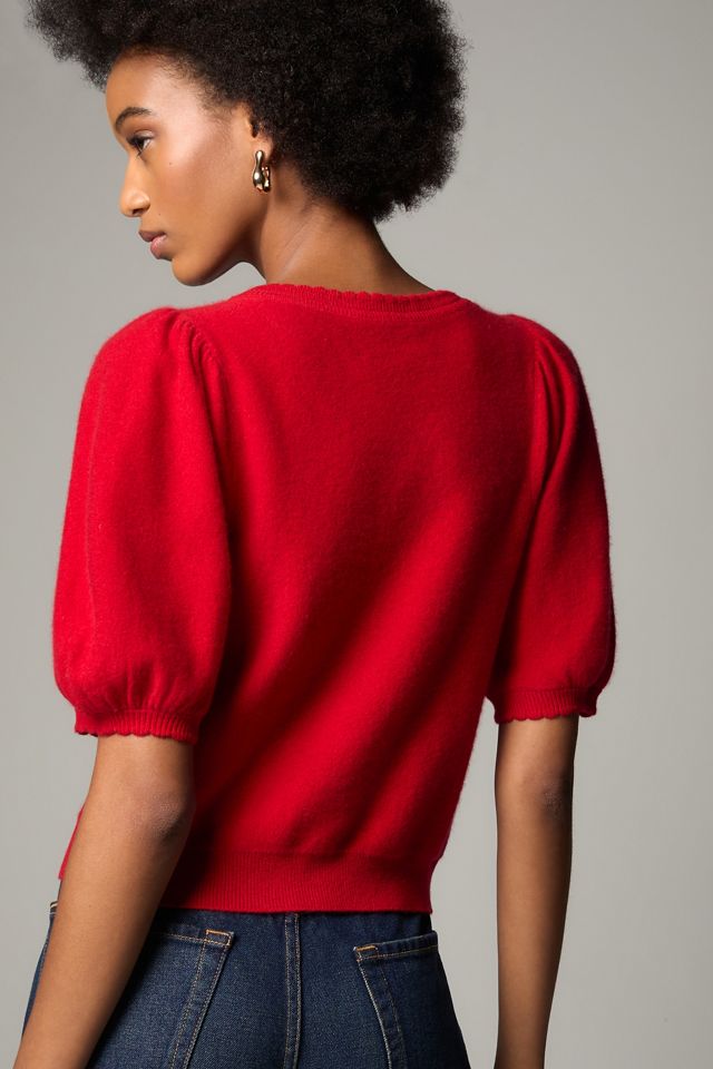 Maeve Puff-Sleeve Cashmere Cardigan Sweater #2