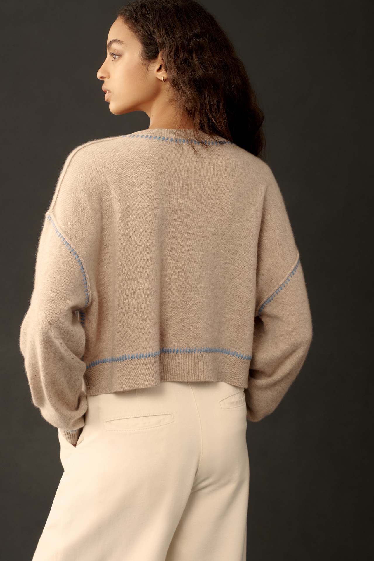 The Alani Cashmere Sweater by Pilcro: Cropped Crew-Neck Whipstitch Edition