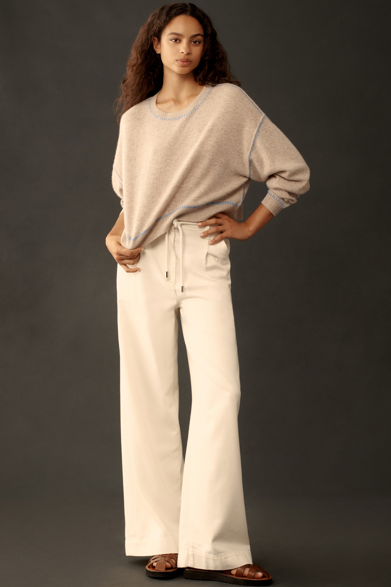 The Alani Cashmere Sweater by Pilcro: Cropped Crew-Neck Whipstitch Edition