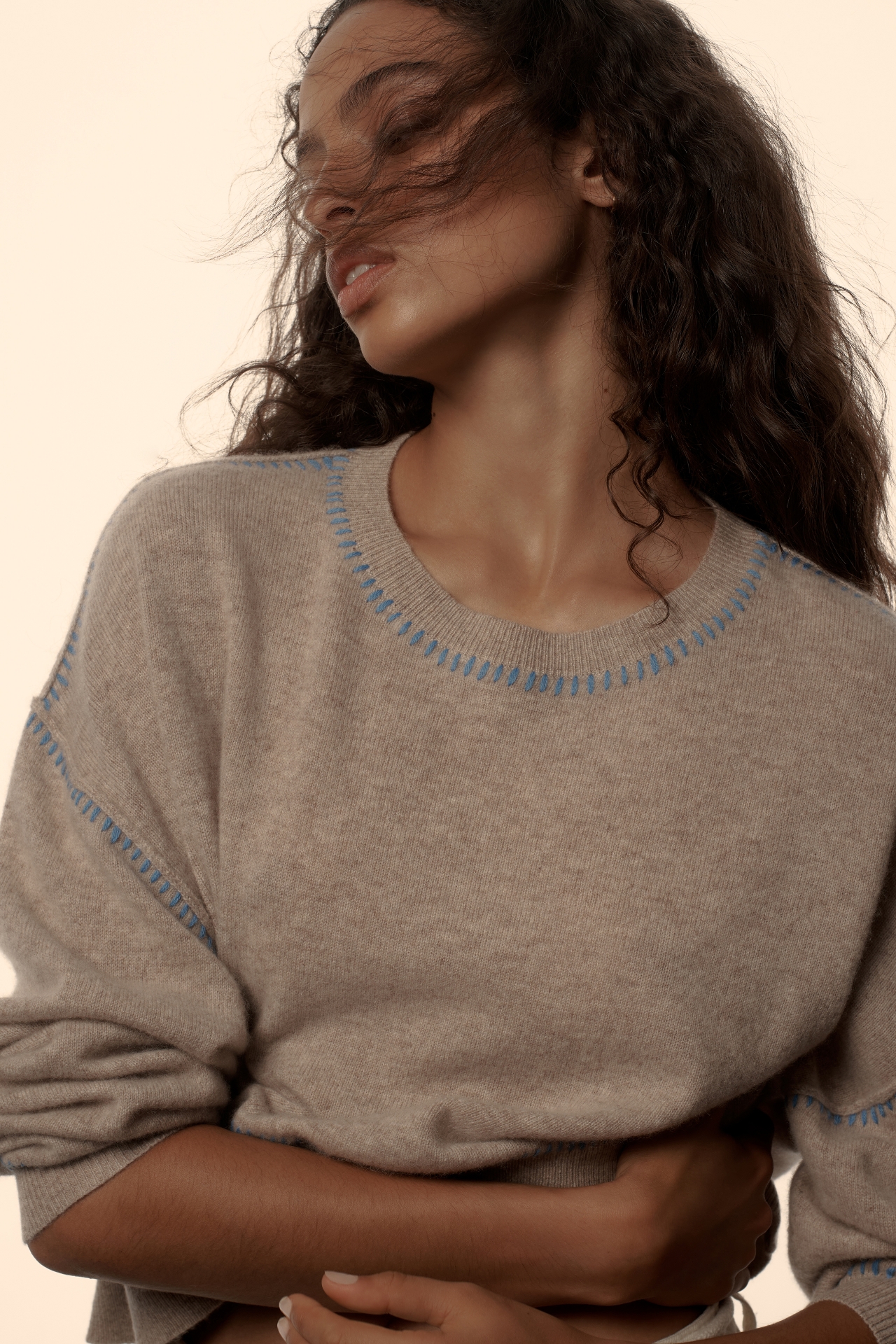 The Alani Cashmere Sweater by Pilcro: Cropped Crew-Neck Whipstitch Edition