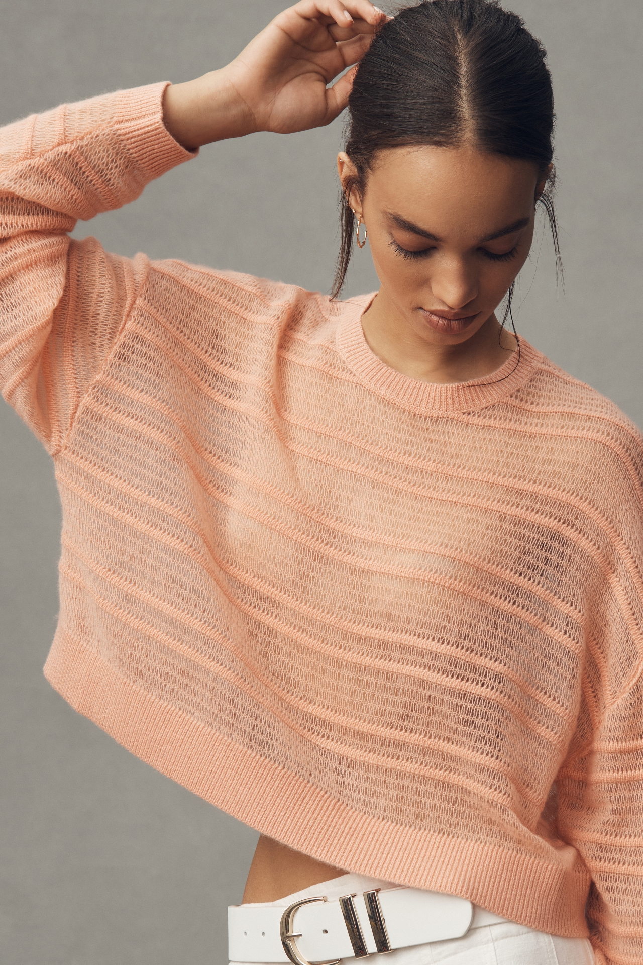 Pilcro Stitched Cashmere Cropped Sweater