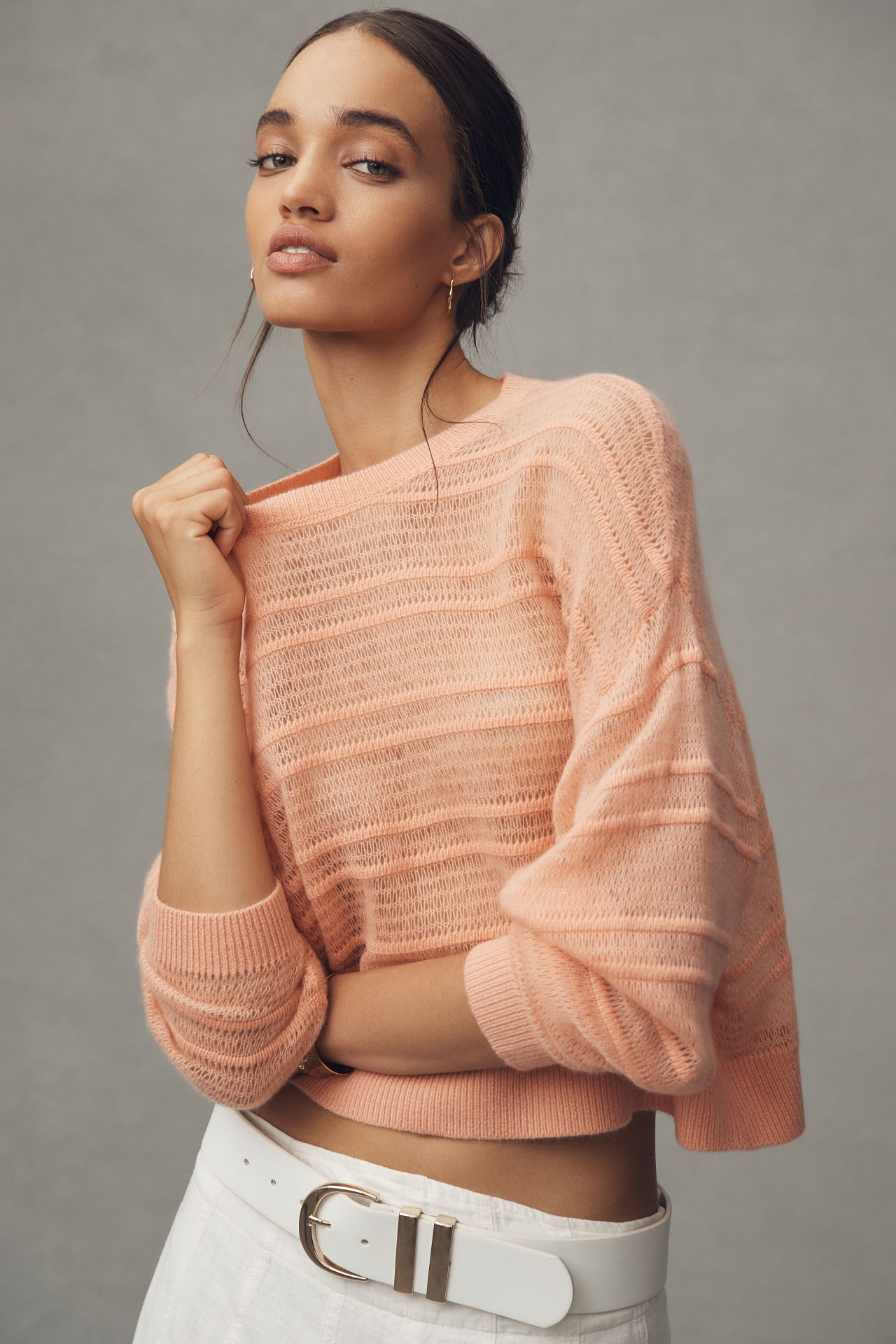 Pilcro Stitched Cashmere Cropped Sweater