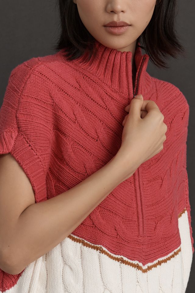 Maeve Short-Sleeve Quarter-Zip Oversized Sweater #2