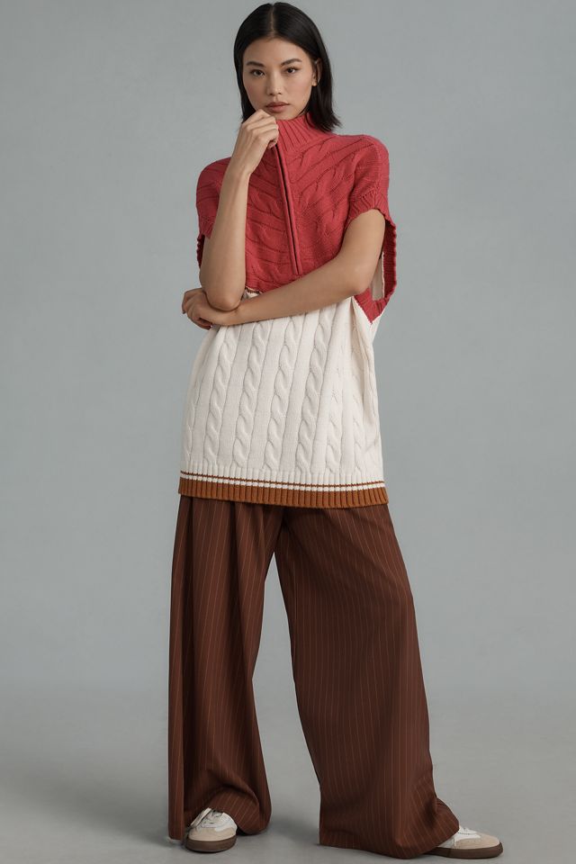 Maeve Short-Sleeve Quarter-Zip Oversized Sweater #3