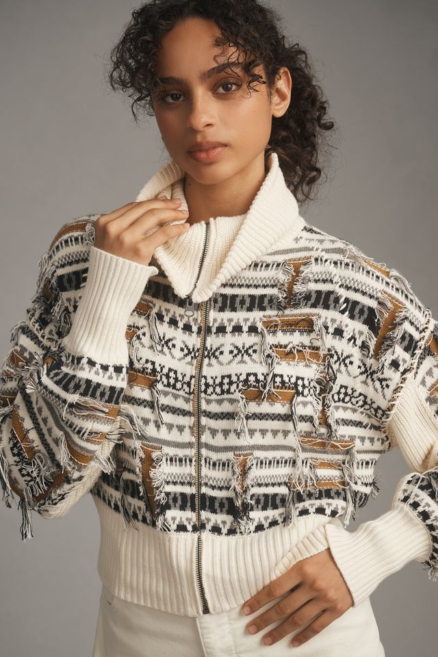 Pilcro Collared Zip-Up Novelty Sweater #1