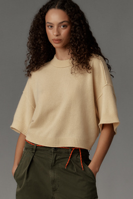 By Anthropologie The Goldie Crew-neck Cashmere Sweater In Sand