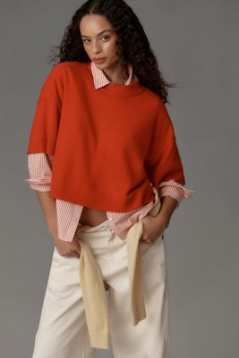 The Alani Cashmere Sweater by Pilcro: Cropped Crew-Neck Whipstitch