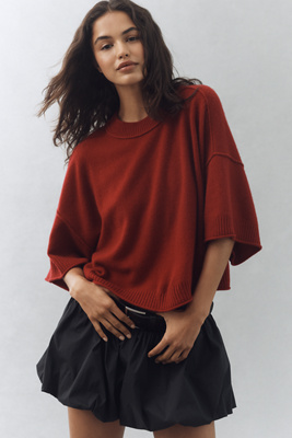 By Anthropologie The Goldie Crew-neck Cashmere Sweater In Red