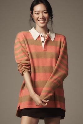 Shop Maeve Cashmere Polo Sweater In Orange