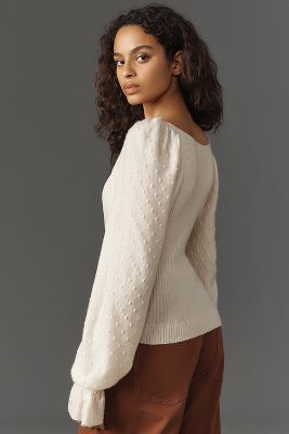 Shop By Anthropologie Poet-sleeve Square-neck Cashmere Sweater In White