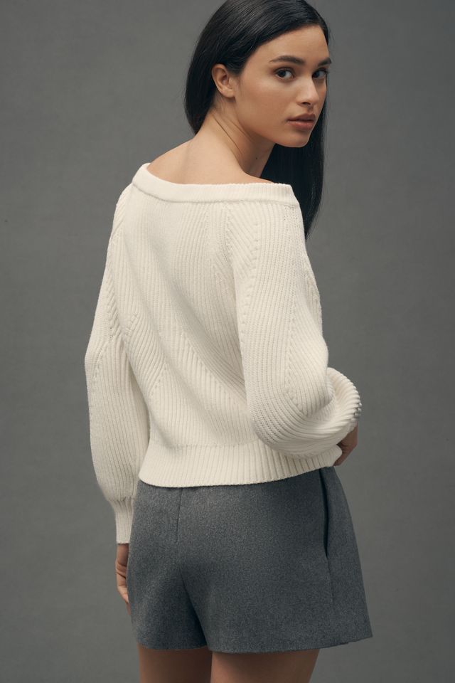 Maeve Embellished Asymmetrical Off-the-Shoulder Keyhole Sweater #1